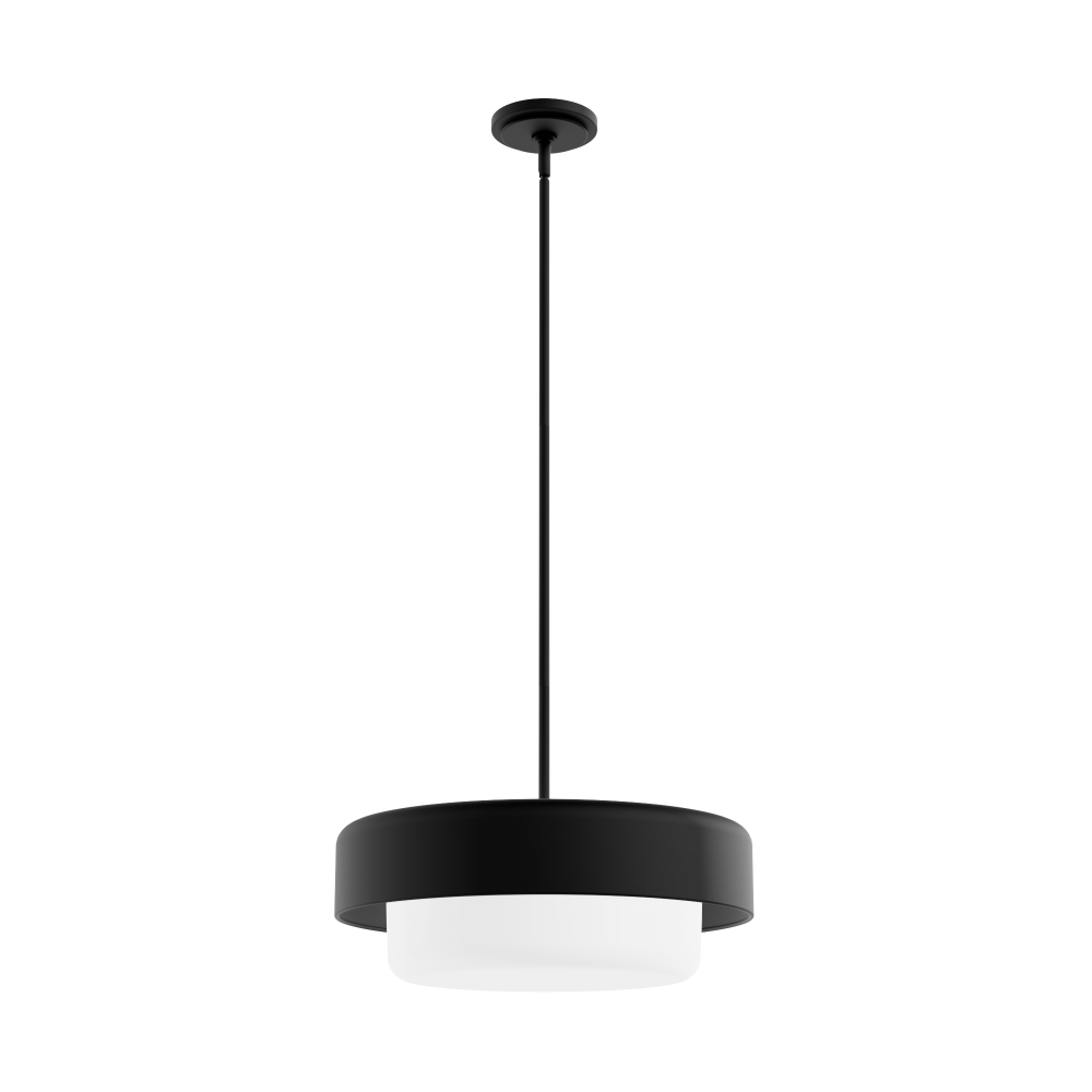 Hunter Station Natural Black Iron with Frosted Cased White Glass 3 Light Pendant Ceiling Light Fixtu