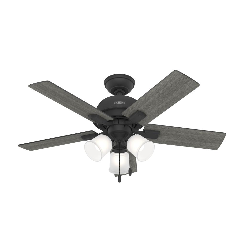 Hunter 44 inch Crystal Peak Matte Black Ceiling Fan with LED Light Kit and Pull Chain