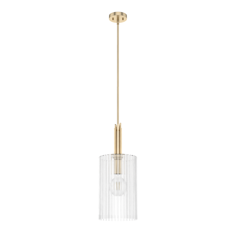 Hunter Gatz Alturas Gold with Clear Fluted Glass 1 Light Pendant Ceiling Light Fixture