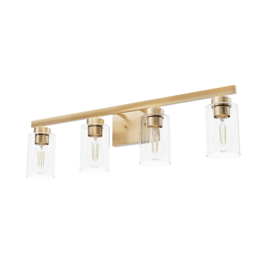 Hunter Hartland Alturas Gold with Seeded Glass 4 Light Bathroom Vanity Wall Light Fixture