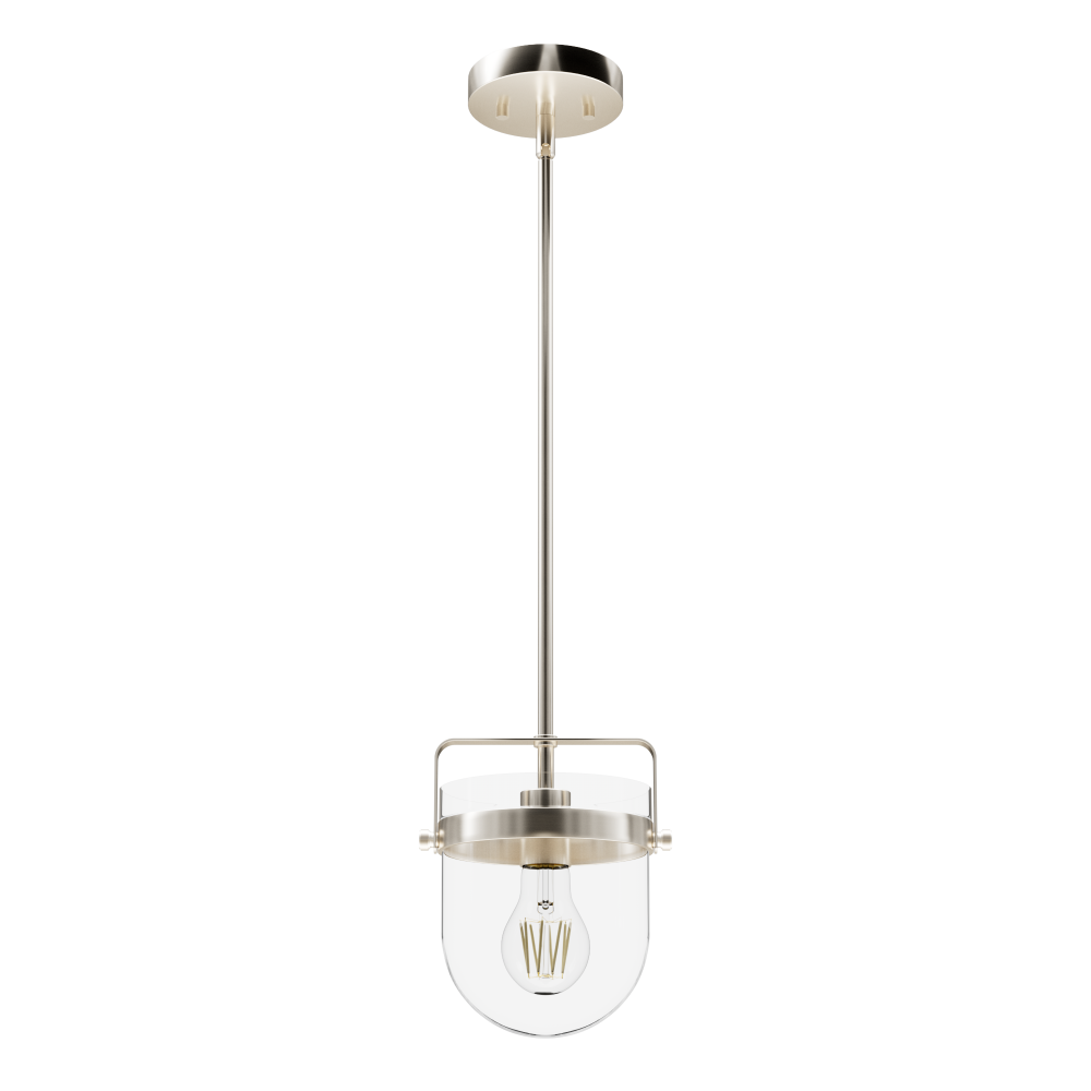 Hunter Karloff Brushed Nickel with Clear Glass 1 Light Pendant Ceiling Light Fixture