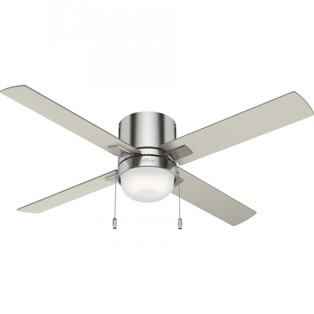 Hunter 52 inch Minikin Brushed Nickel Low Profile Ceiling Fan with LED Light Kit and Pull Chain