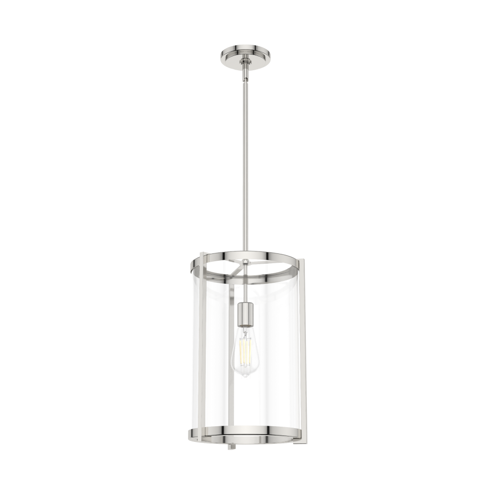Hunter Astwood Polished Nickel with Clear Glass 1 Light Pendant Ceiling Light Fixture