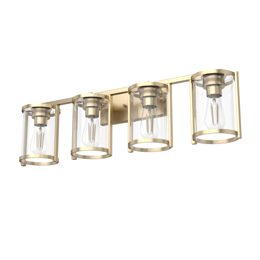 Hunter Astwood Alturas Gold with Clear Glass 4 Light Bathroom Vanity Wall Light Fixture