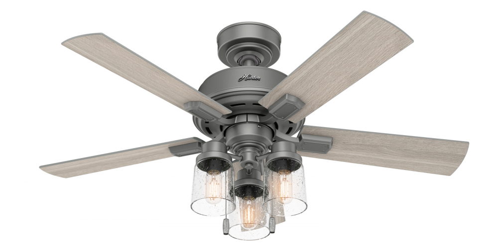 Hunter 44 inch Hartland Matte Silver Ceiling Fan with LED Light Kit and Pull Chain