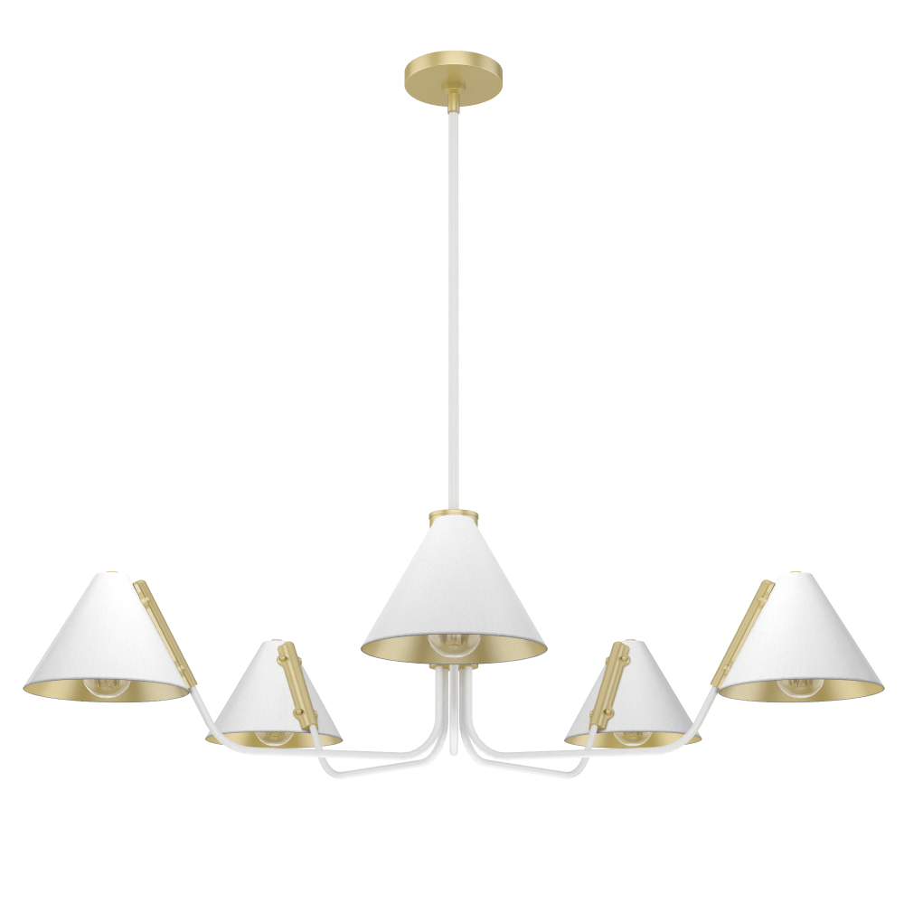 Hunter Grove Isle Matte White and Modern Brass 5 Light Chandelier Ceiling Light Fixture