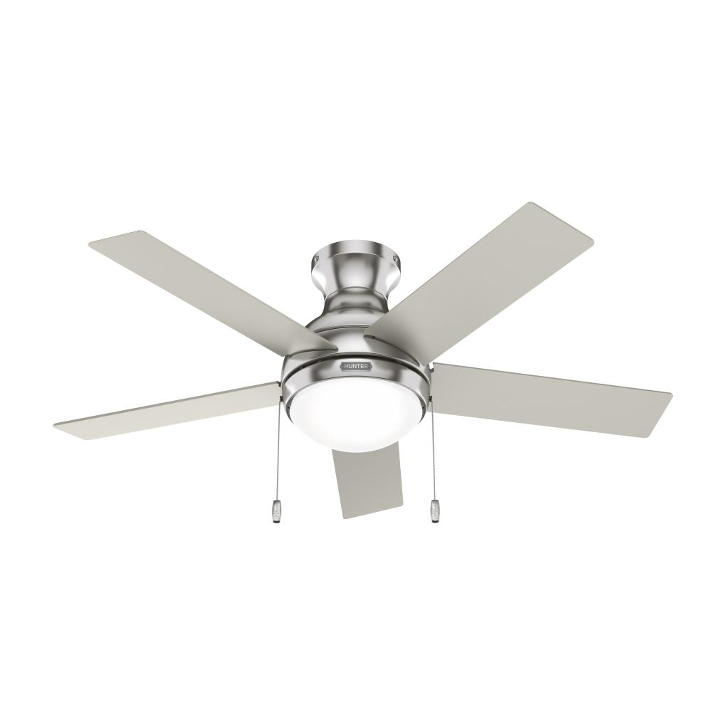 Hunter 44 inch Aren Brushed Nickel Low Profile Ceiling Fan with LED Light Kit and Pull Chain