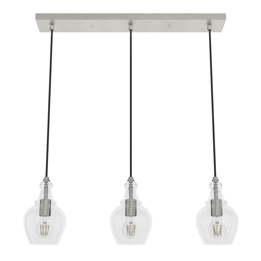 Hunter Maple Park Brushed Nickel with Clear Glass 3 Light Pendant Cluster Ceiling Light Fixture