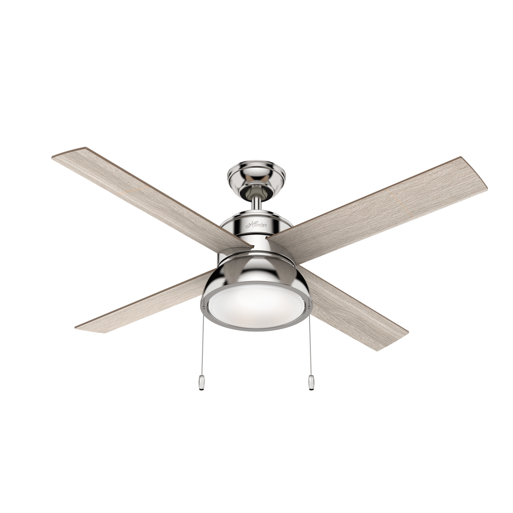 Hunter 52 inch Loki Polished Nickel Ceiling Fan with LED Light Kit and Pull Chain