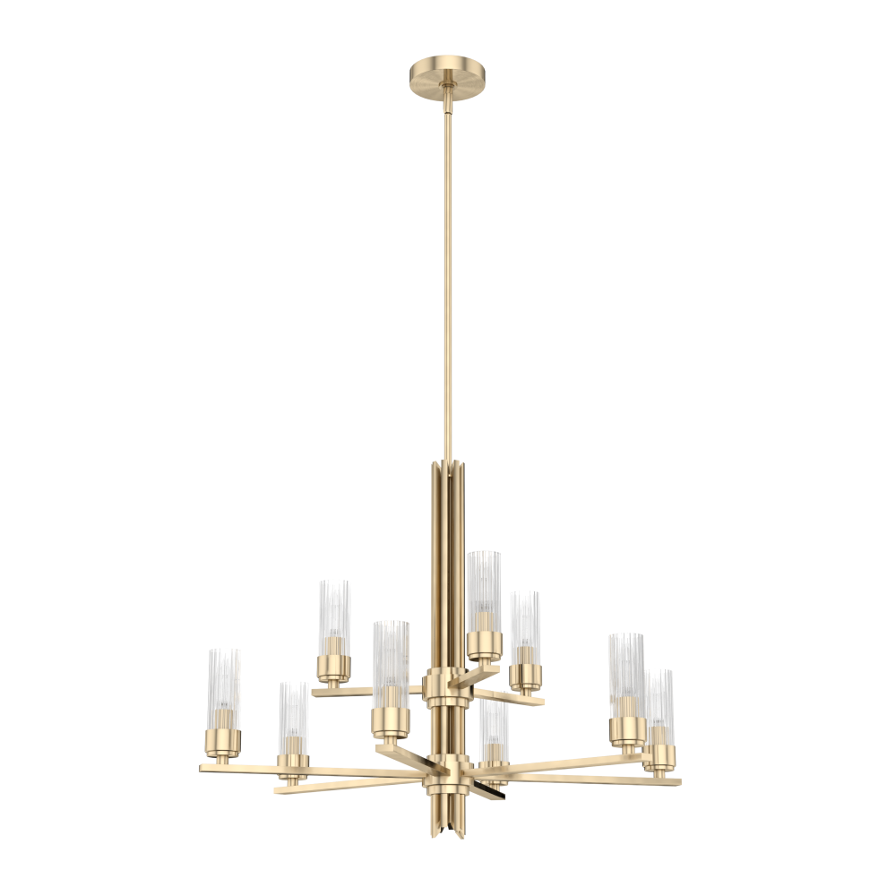 Hunter Gatz Alturas Gold with Clear Glass 9 Light Chandelier Ceiling Light Fixture