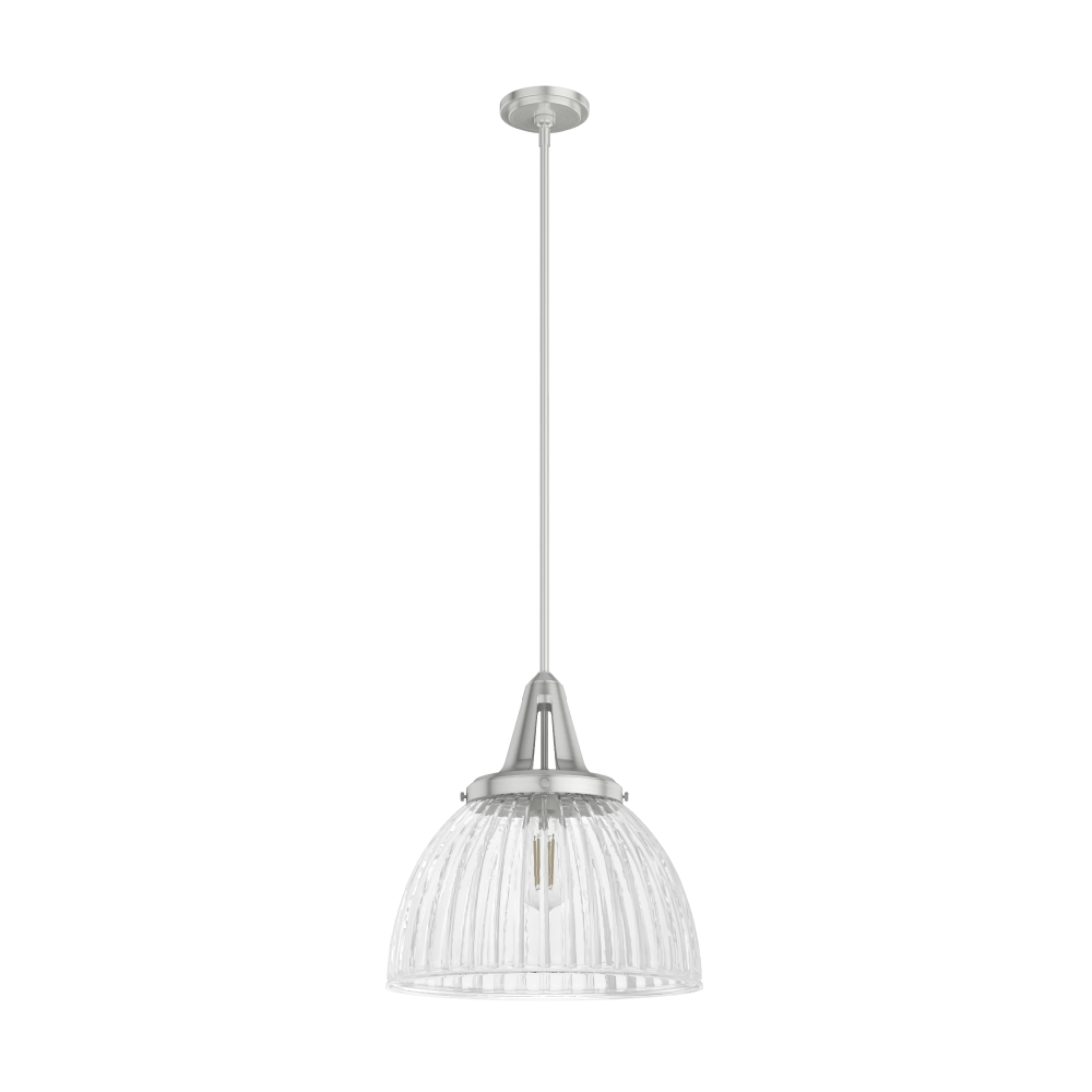 Hunter Cypress Grove Brushed Nickel with Clear Holophane Glass 1 Light Pendant Ceiling Light Fixture