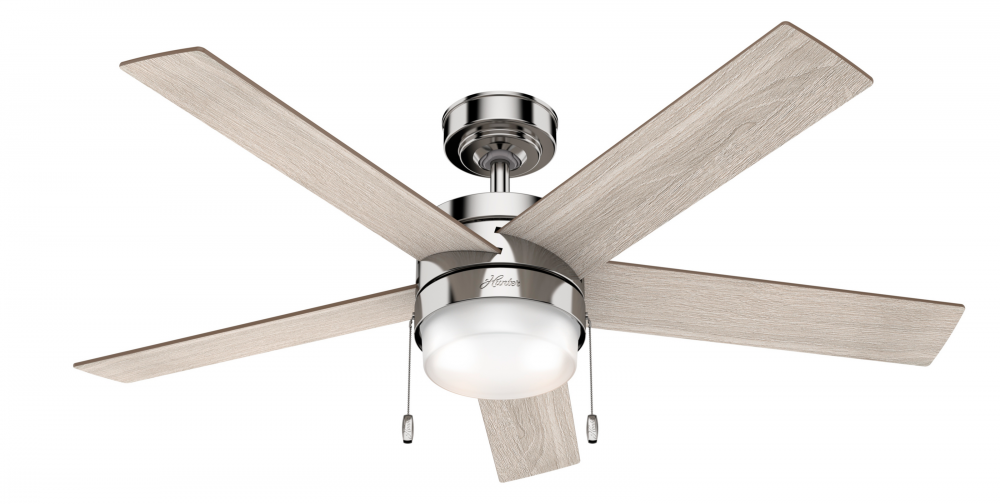 Hunter 52 inch Claudette Polished Nickel Ceiling Fan with LED Light Kit and Pull Chain
