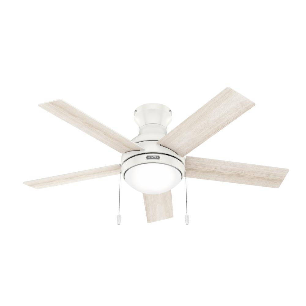Hunter 44 inch Aren Fresh White Low Profile Ceiling Fan with LED Light Kit and Pull Chain