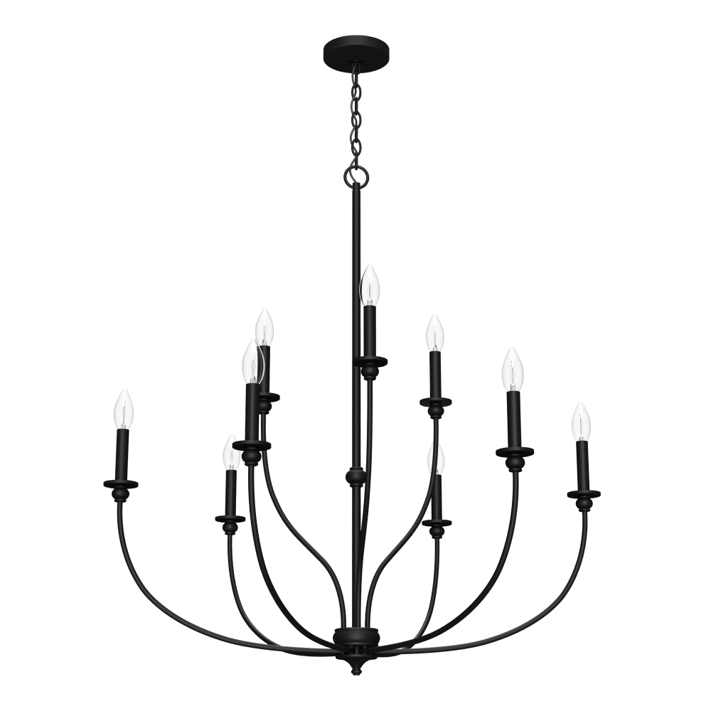 Hunter Southcrest Flat Matte Black 9 Light Chandelier Ceiling Light Fixture