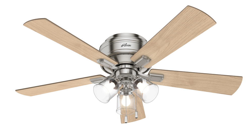Hunter 52 inch Crestfield Brushed Nickel Low Profile Ceiling Fan with LED Light Kit and Pull Chain