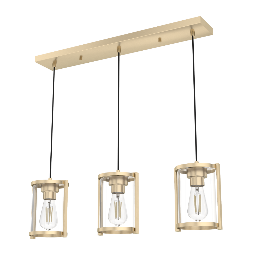 Hunter Astwood Alturas Gold with Clear Glass 3 Light Pendant Cluster Ceiling Light Fixture