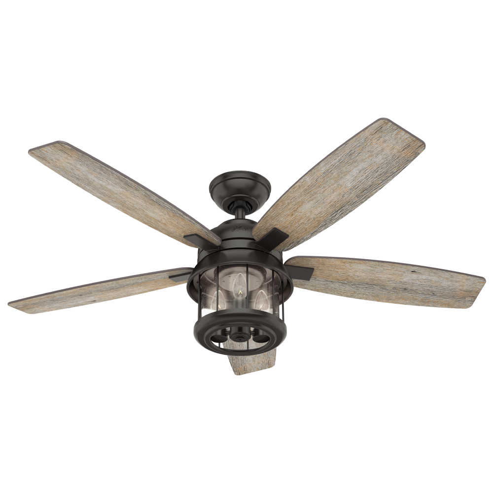 Hunter 52 inch Coral Bay Noble Bronze Damp Rated Ceiling Fan with LED Light Kit and Handheld Remote
