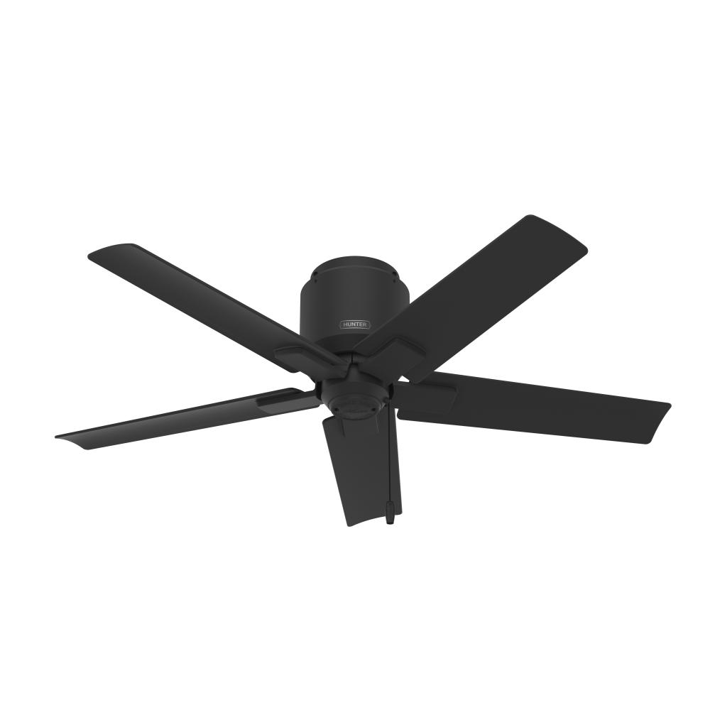 Hunter 44 inch Terrace Cove Matte Black Low Profile Damp Rated Ceiling Fan and Pull Chain