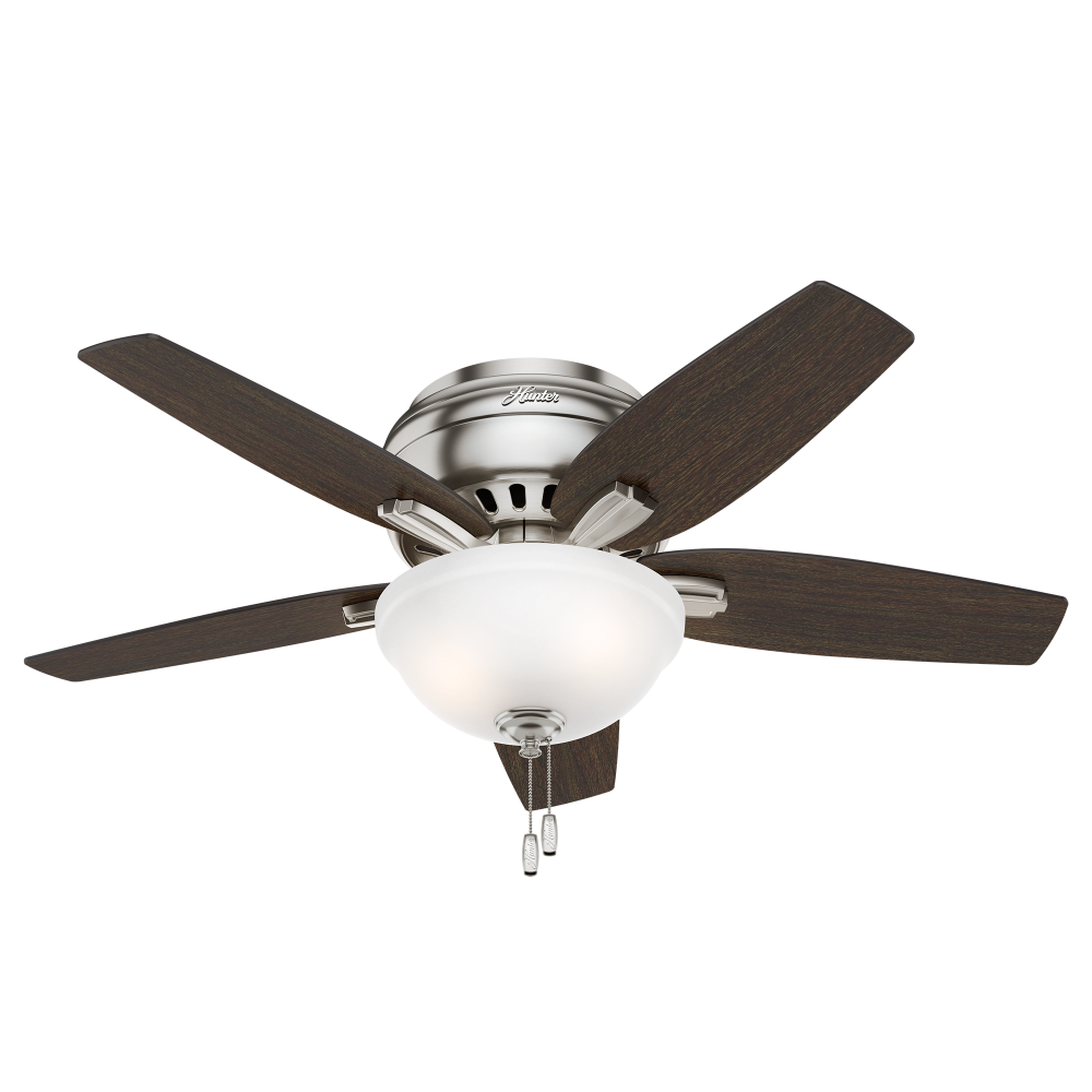 Hunter 42 inch Newsome Brushed Nickel Low Profile Ceiling Fan with LED Light Kit and Pull Chain