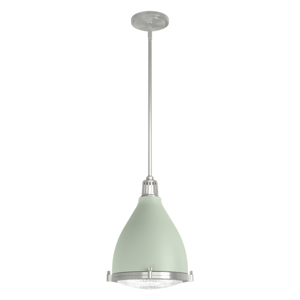 Hunter Bluff View Soft Sage and Brushed Nickel with Clear Holophane Glass 1 Light Pendant Ceiling Li