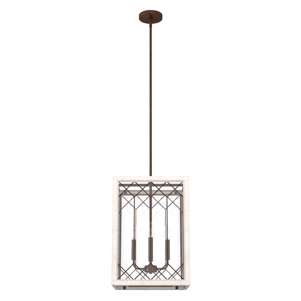 Hunter Chevron Textured Rust and Distressed White with Seeded Glass 4 Light Pendant Ceiling Light Fi