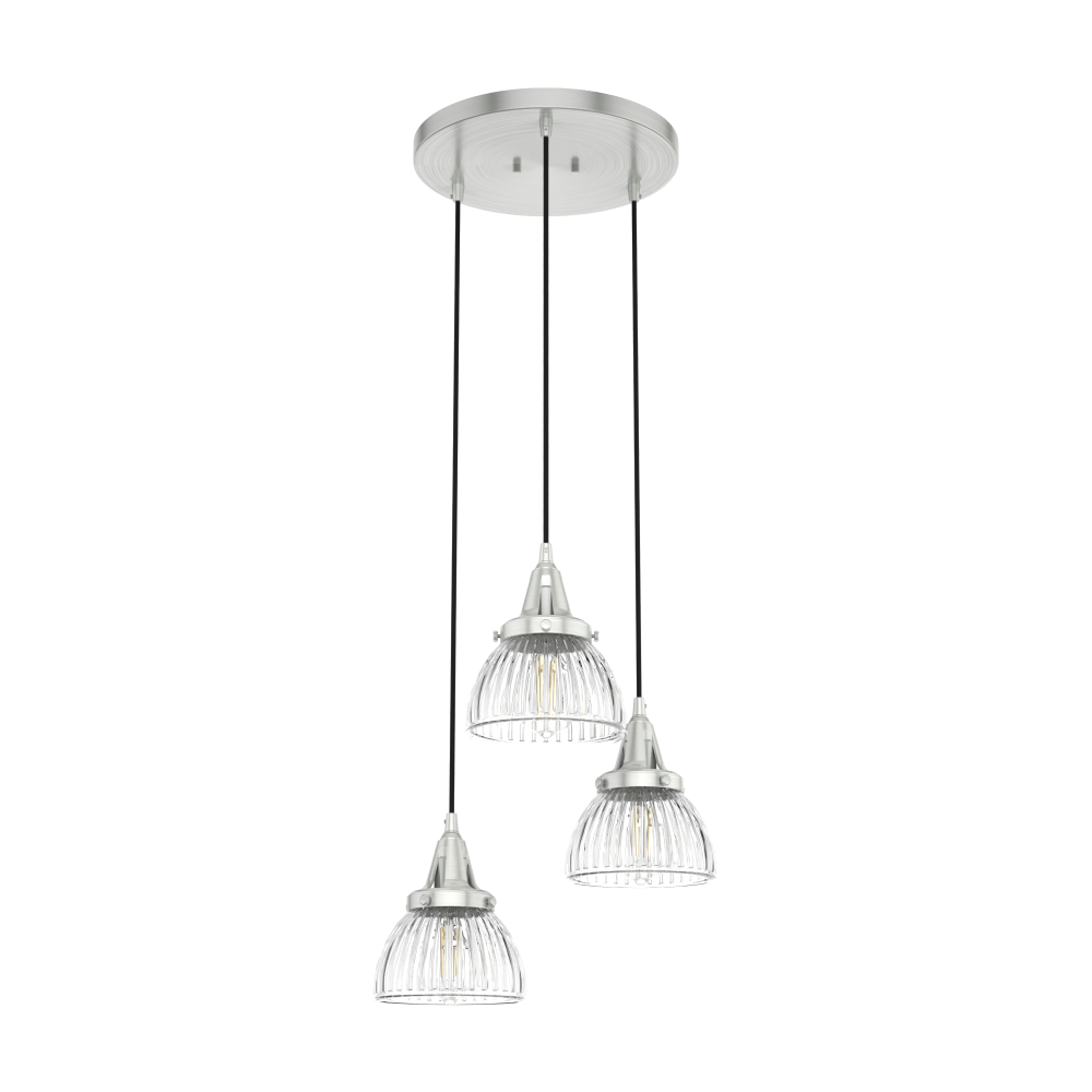 Hunter Cypress Grove Brushed Nickel with Clear Holophane Glass 3 Light Pendant Cluster Ceiling Light