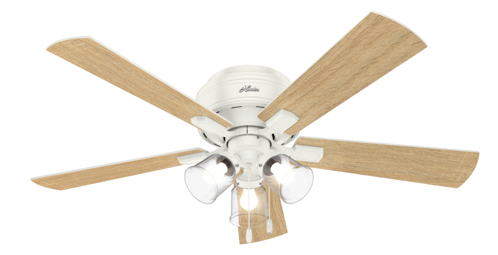 Hunter 52 inch Crestfield Fresh White Low Profile Ceiling Fan with LED Light Kit and Pull Chain