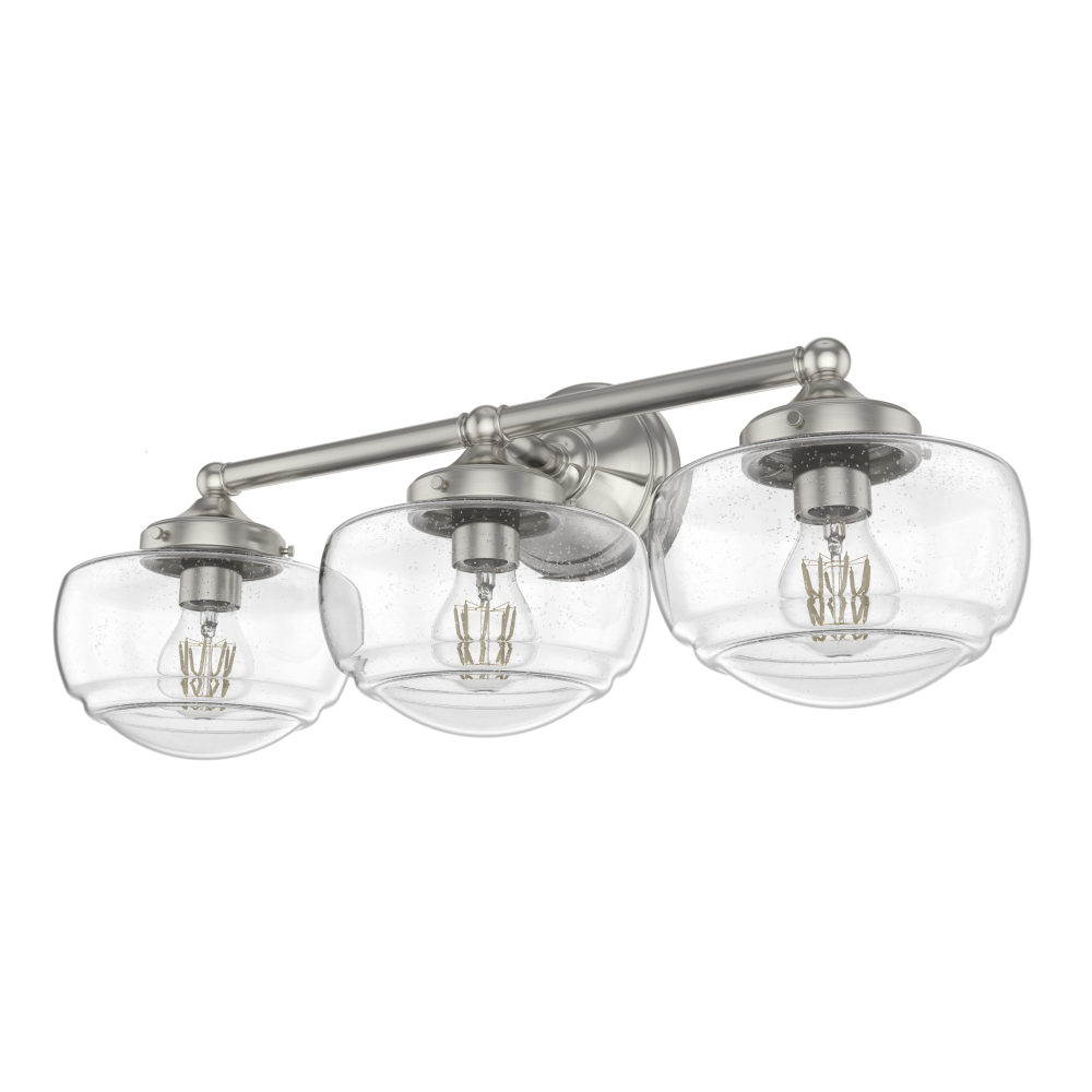 Hunter Saddle Creek Brushed Nickel with Seeded Glass 3 Light Bathroom Vanity Wall Light Fixture