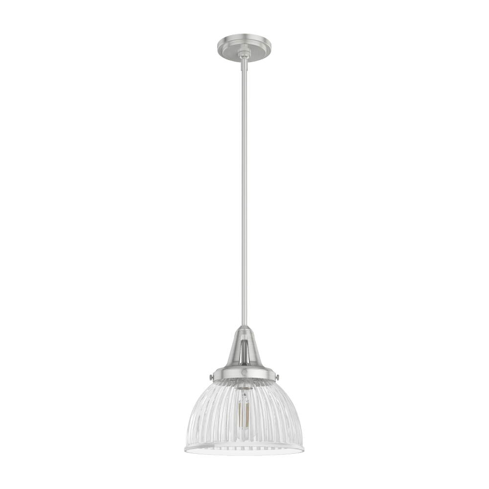 Hunter Cypress Grove Brushed Nickel with Clear Holophane Glass 1 Light Pendant Ceiling Light Fixture