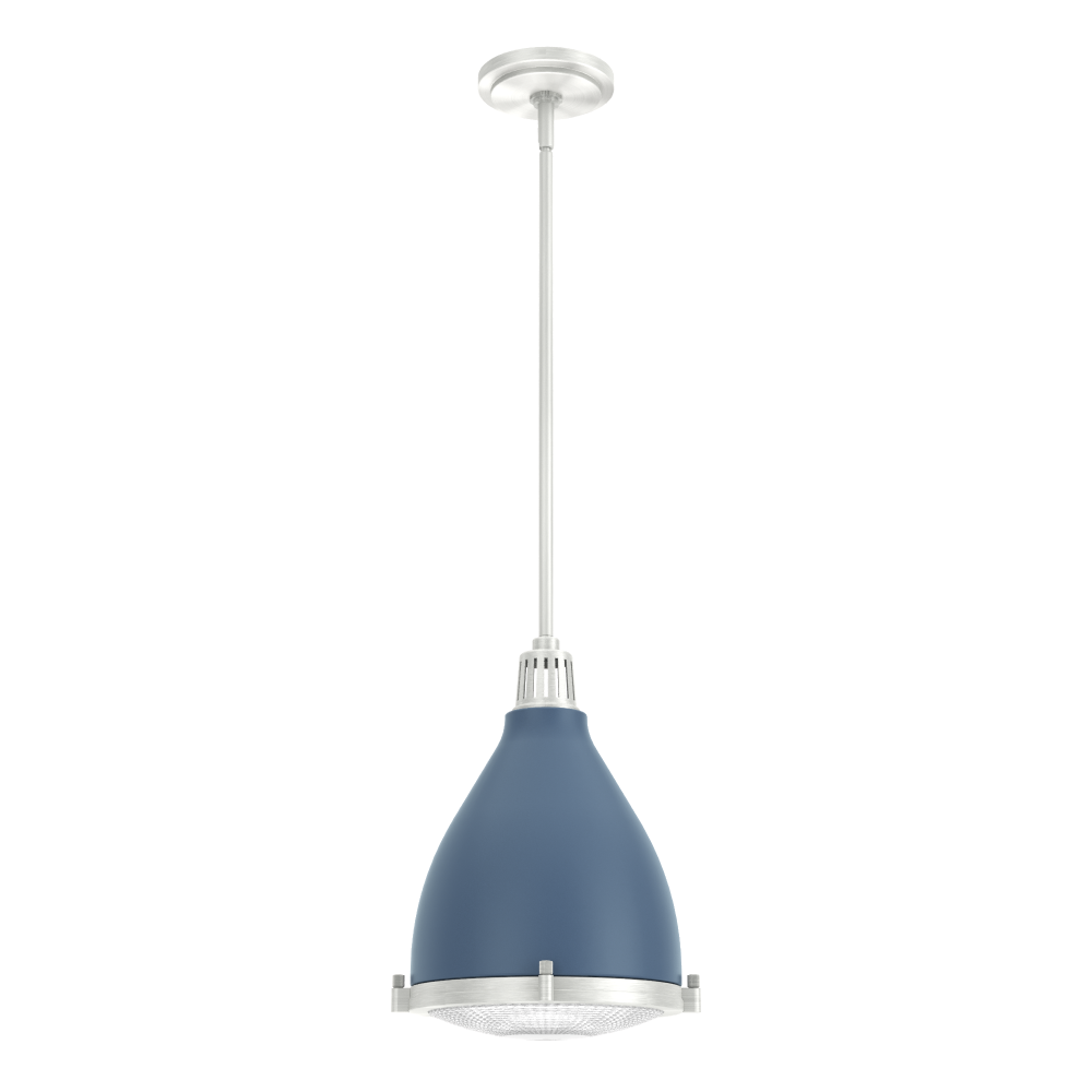 Hunter Bluff View Indigo Blue and Brushed Nickel with Clear Holophane Glass 1 Light Pendant Ceiling