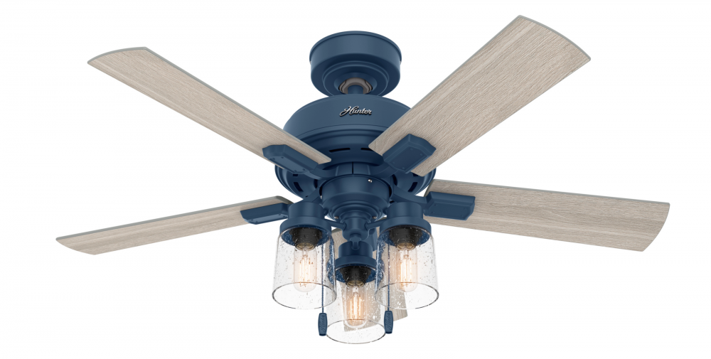 Hunter 44 inch Hartland Indigo Blue Ceiling Fan with LED Light Kit and Pull Chain