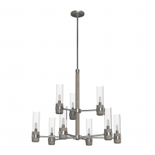 Hunter 19479 - Hunter River Mill Brushed Nickel and Gray Wood with Seeded Glass 9 Light Chandelier Ceiling Light Fi