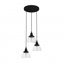 Hunter 19174 - Hunter Cypress Grove Natural Black Iron with Clear Holophane Glass 3 Light Pendant Cluster Ceiling L