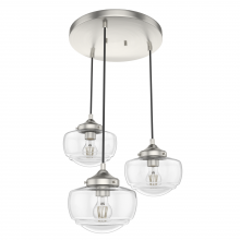 Hunter 19501 - Hunter Saddle Creek Brushed Nickel with Seeded Glass 3 Light Pendant Cluster Ceiling Light Fixture