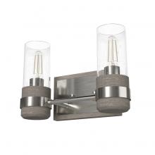 Hunter 19465 - Hunter River Mill Brushed Nickel and Gray Wood with Seeded Glass 2 Light Bathroom Vanity Wall Light