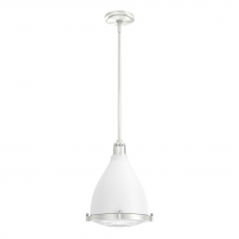 Hunter 19219 - Hunter Bluff View Fresh White and Brushed Nickel with Clear Holophane Glass 1 Light Pendant Ceiling