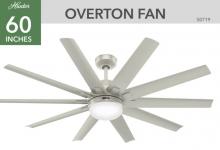 Hunter 50719 - Hunter 60 inch Overton Matte Nickel Damp Rated Ceiling Fan with LED Light Kit and Wall Control