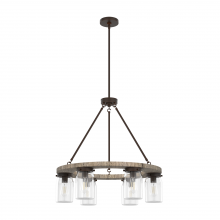 Hunter 19210 - Hunter Devon Park Onyx Bengal and Barnwood with Clear Glass 6 Light Chandelier Ceiling Light Fixture