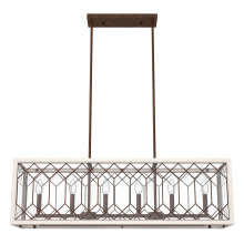 Hunter 19374 - Hunter Chevron Textured Rust and Distressed White with Seeded Glass 6 Light Chandelier Ceiling Light