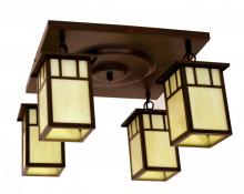 Arroyo Craftsman HCM-4L/4AGW-BK - 4" huntington 4 light ceiling mount, classic arch overlay