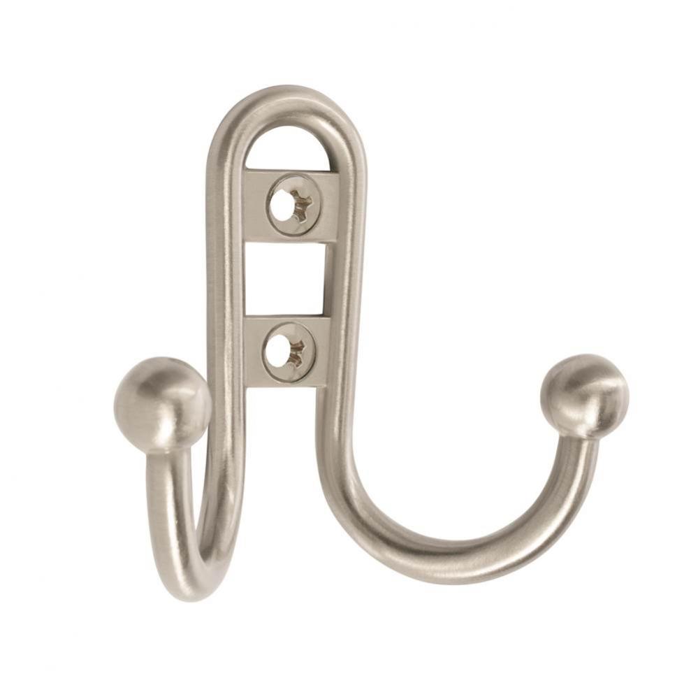 Double Prong Satin Nickel Robe Hook