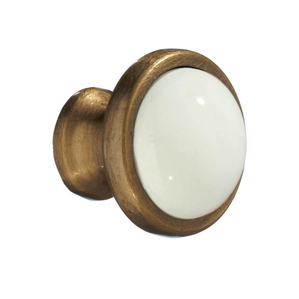 KNOB ANTIQUE BRASS FINISH WHITE CERAMIC 1 1/2&apos;&apos;