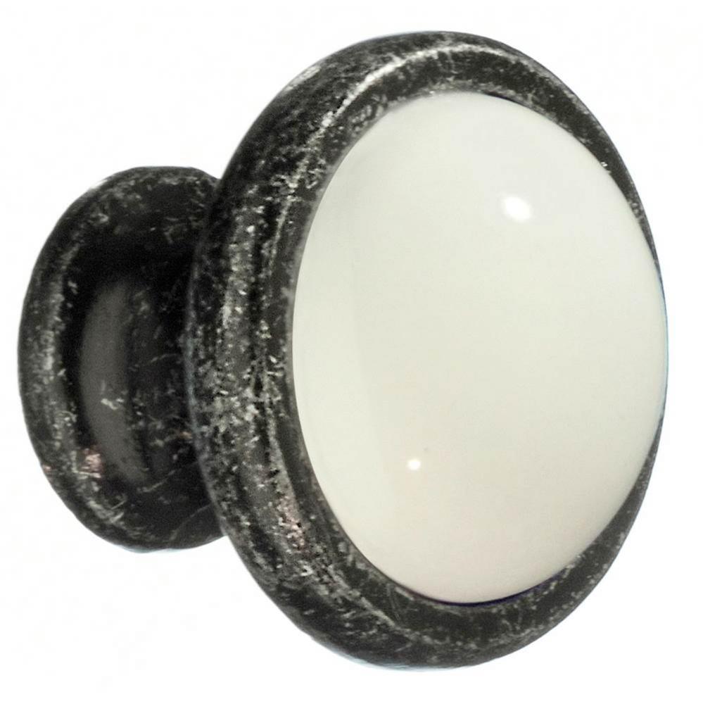 KNOB PEWTER FINISH WHITE CERAMIC 1 1/2&apos;&apos;