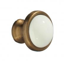 Smedbo BA430 - KNOB ANTIQUE BRASS FINISH WHITE CERAMIC 1 1/2''