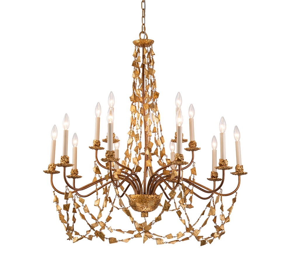 Mosaic Extra Large Antiqued Gold Flambeau Inspired 15 Light Chandelier