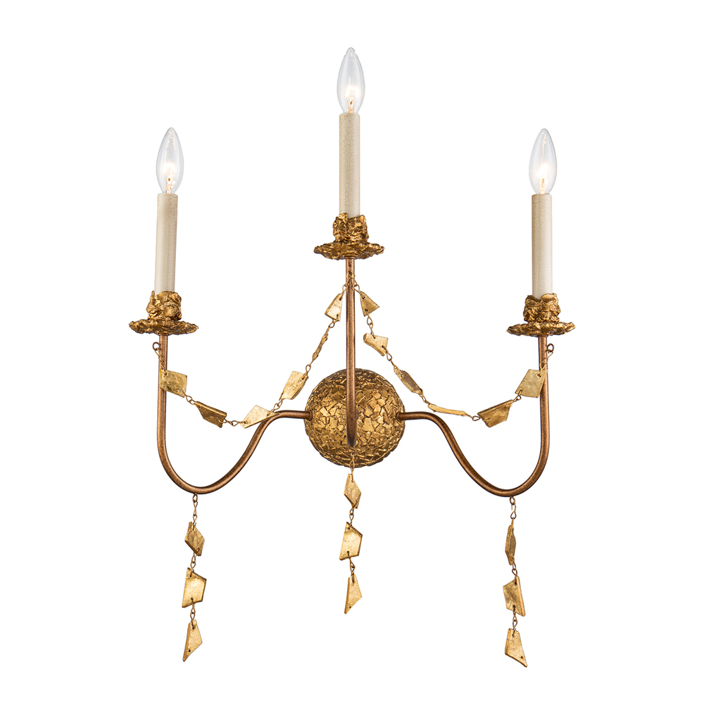 Mosaic 3-Light Flambeau Inspired Wall Sconce in Antique Gold