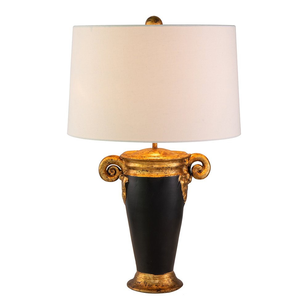 Black and Distressed Gold French Inspired table Lamp with White Fabric Shade