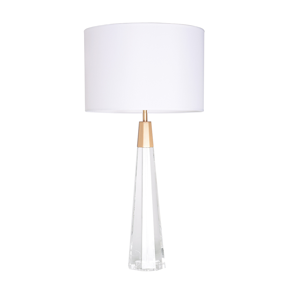 Monroe Clear Faceted Tall Buffet Lamp with Drum shade and Matte Gold accent Crystal base