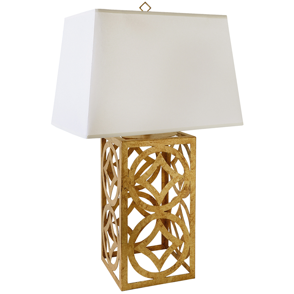 Lee Circle Distressed Gold Buffet Table Lamp with Rectangle Shade