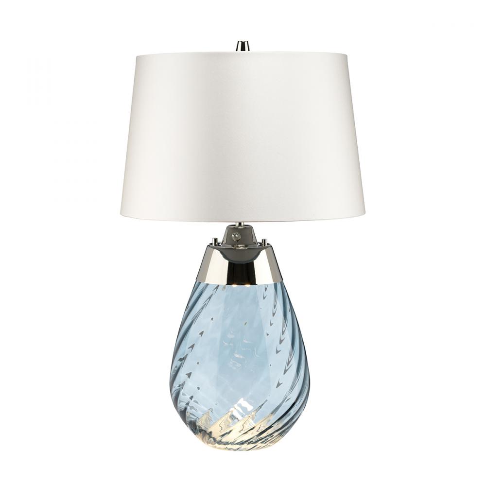 Small Lena Table Lamp in Blue with Off White Satin Shade